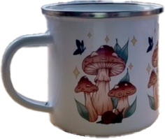 Photo of a mug with mushroom art by Luck & Lavender studio