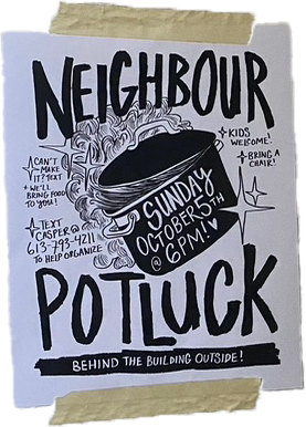 Photo of a potluck poster Casper made